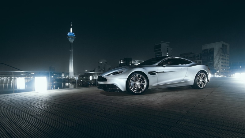 Aston Martin, V12, Vanquish, City, Supercar, Tower, Nigth, 1080P