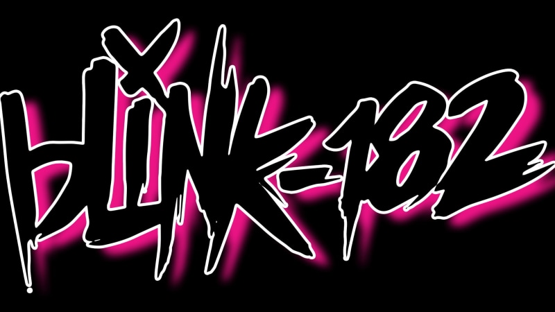 close-up, pink color, purple, 1080P, indoors, writing, music, illuminated, abstract, western script, Blink 182, text, pop punk, neon, black background