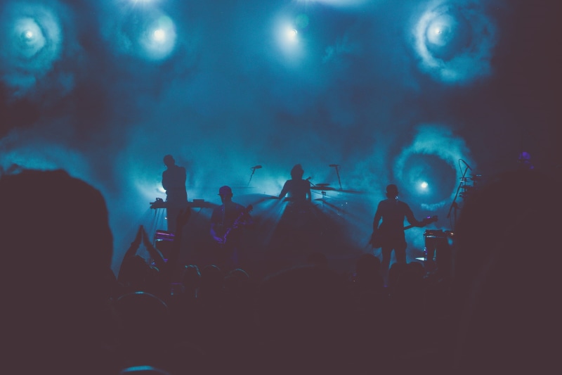 dark, enjoyment, show, smoke, nighttime, entertainment, party, club, popular music concert, group of people, spotlight, arts culture and entertainment