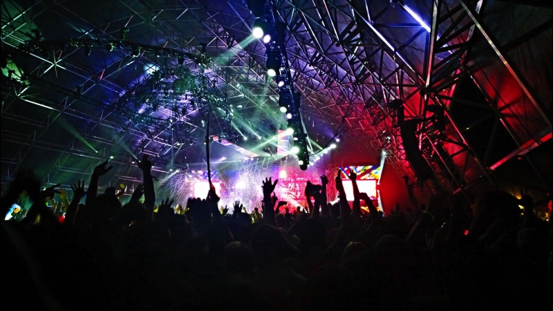 night, arts culture and entertainment, group of people, band, illuminated, stage light, excitement, crowd, 2K, stage - performance space, singer, fun