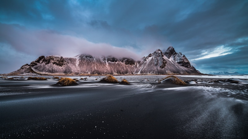  beautiful, tablet, beach, sea, vestrahorn, waves, pc, hd, mountain, phones, mobile, desktop, cloudy, iceland, landscape, sky, 1080P, snowy
