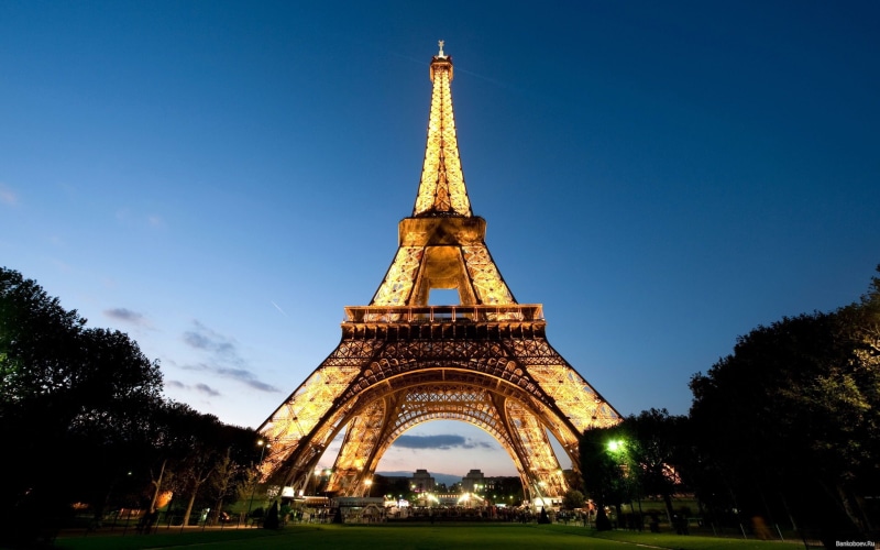 the past, building exterior, Eiffel Tower, Paris, France, tower, 2K, low angle view, fisheye lens, nature, sunset, eiffel, landmark, built structure, tree