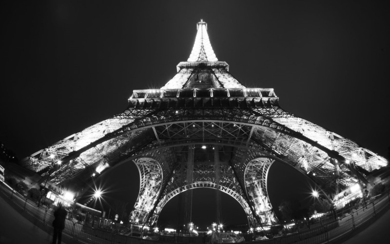 italy, Paris, fisheye lens, nature, history, building, night, Eiffel Tower, travel, built structure, the past, building exterior, sky, monochrome, eiffel