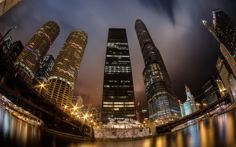 office, reflection, no people, city, nature, HDR, transportation, fisheye lens, travel destinations, 2K, architecture, built structure, Chicago, office building exterior