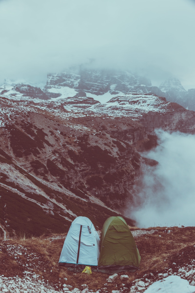 mountain, tree, hiking, tranquil scene, tents, cold temperature, nature, outdoors, covered, spoke, snow, tent, no people, snowcapped mountain, two, san candido