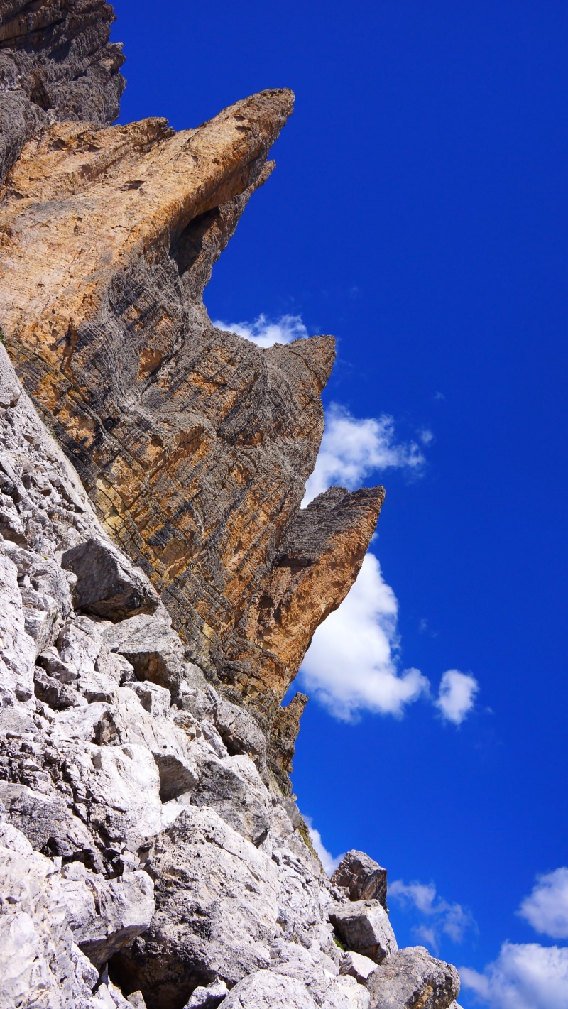solid, sunlight, photography, formation, cloud - sky, angle, 5K, sharp, hike, blue, alps, day, rock, tre cime di lavaredo, uphill, non-urban scene, outdoors