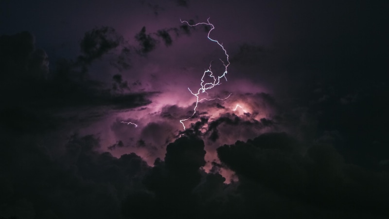 4K, lightning, night sky, purple sky, stormy, sky, cloudy