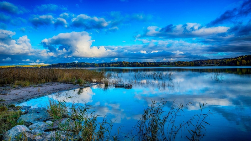 reflected, loch, dawn, sky, lake, nature, blue hour, blue lake, cloud, horizon, 4K, morning, water, blue landscape, reflection