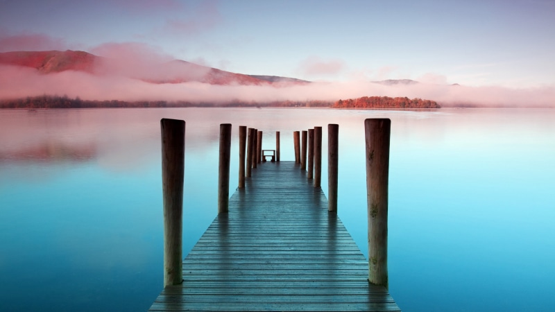 dawn, lake district, united kingdom, lake windermere, 4K, ashness landing pier, cumbria, loch, calm, ashness pier, sky, national park, lake, pier, sunrise