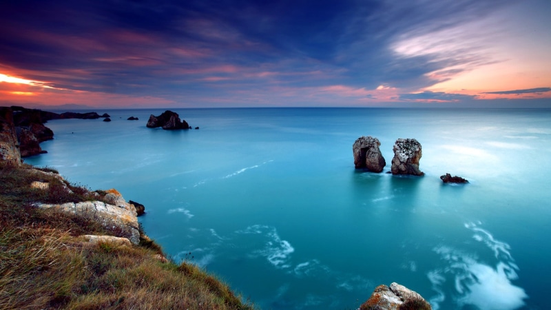 1080P, landscape, coast, beach, photography, clouds, aerial view, rocks, nature, horizon, sea, sky