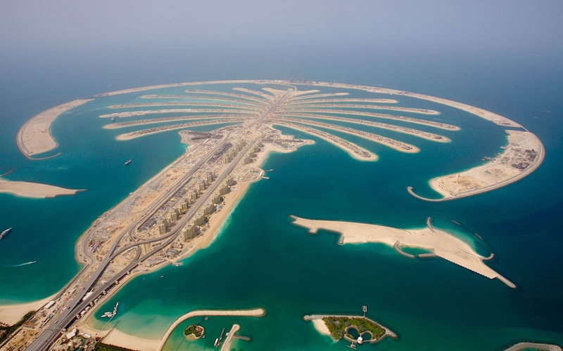 city, palm jumeirah, pattern, aerial view, buildings, island, sea, aerial, view, 720P, palm, jumeirah