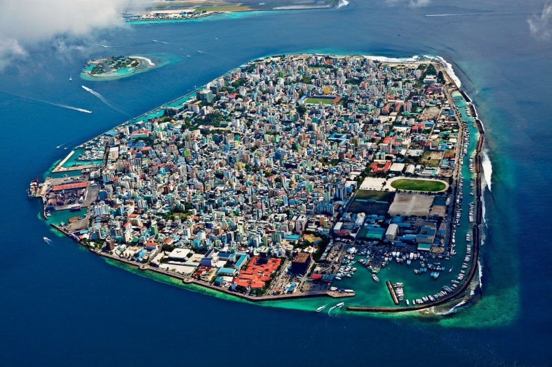 boat, urban, rooftops, stadium, city, clouds, architecture, aerial view, Maldives, town, harbor, sea, house, island, bay, ship, 720P