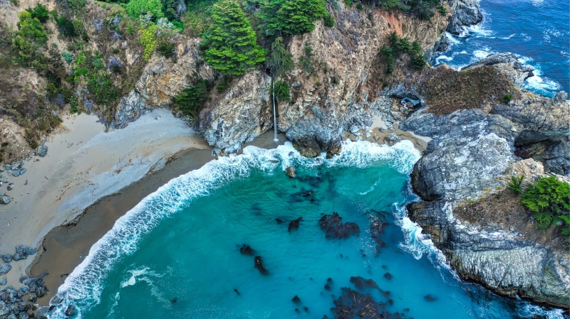 sea, ocean, shore, landscape, west coast, beach, rock - object, aerial, plant, tree, bay, photography, coastal, no people, from above, waterfall, outdoors