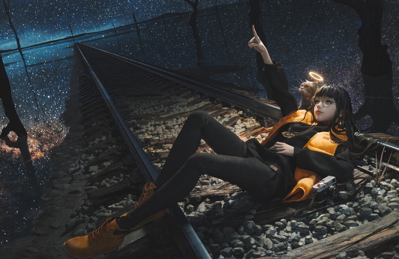 The glaxy, mood, art, stars, night, anime, Rui Li, 1080P