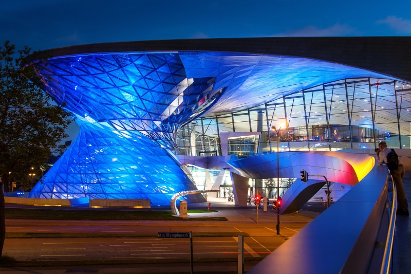 highway, blue hour, munich, built structure, sunset, arts culture and entertainment, travel, incidental people, glass - material, outdoors, beside, night