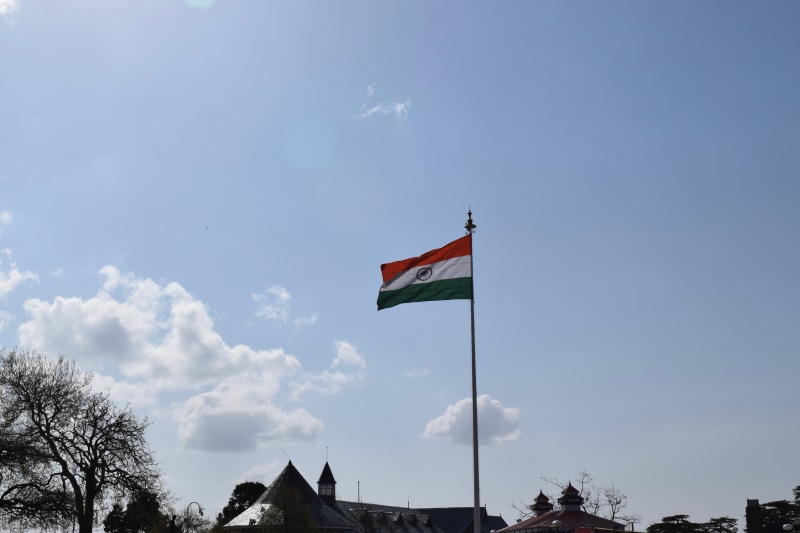 pride, cloud - sky, waving, low angle view, patriotism, flag, 5K, plant, sky, tricolour, wind, shimla, national icon, india, environment, day, built structure