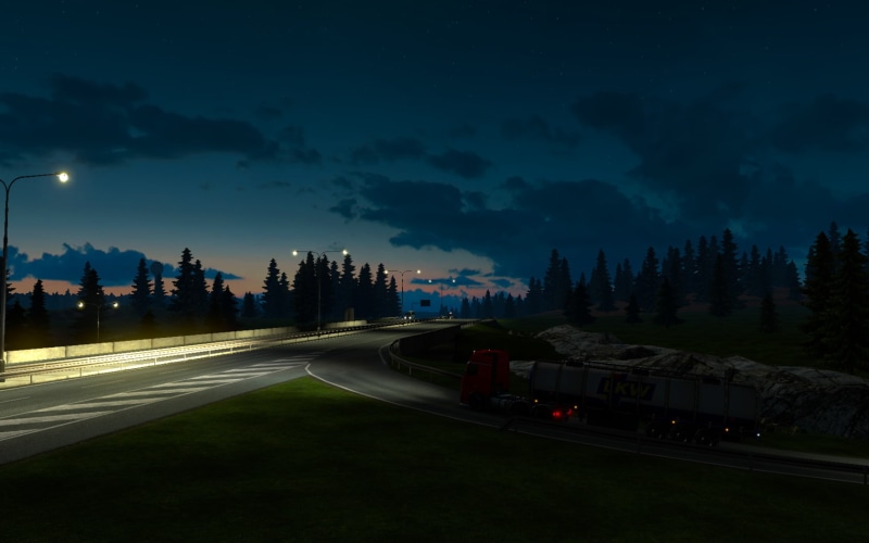Sun, car, night, Euro Truck Simulator 2, morning, video games, trucks, cargo, 720P, road