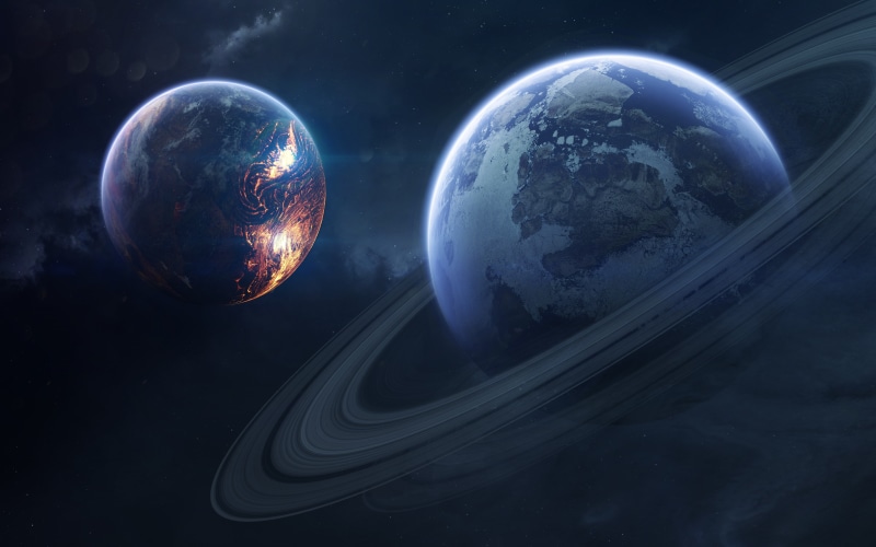 planets, 5K, illustraion, 4K, Planet, Rings of Saturn, Saturn, two HD ...