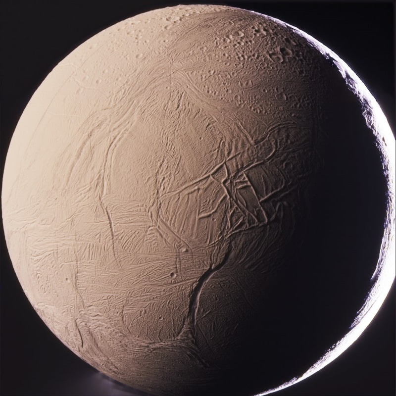 studio shot, Saturn, extreme close-up, pattern, Cassini Solstice Mission, globe - man made object, space, single object, science, Enceladus , black background