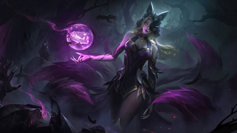 Ahri (League of Legends), forest, pixel art, 4K, Coven, fox girl, shadow, digital art, Ahri, 8K, Riot Games, Elderwood Ahri, Ahri Foxfire, dark, League