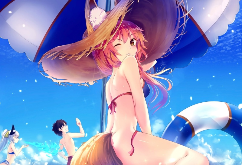 pool, women, real people, young women, three quarter length, inflatable, leisure activity, 1080P, Tamamo no Mae, swimming pool, Fate Series, nature, water