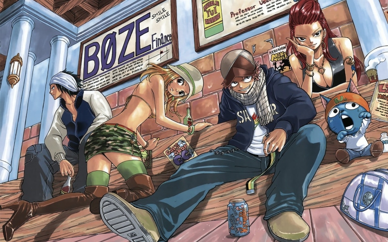 window, text, western script, fairytale, variation, script, Fairy Tail, human representation, anime boys, male likeness, low angle view, communication