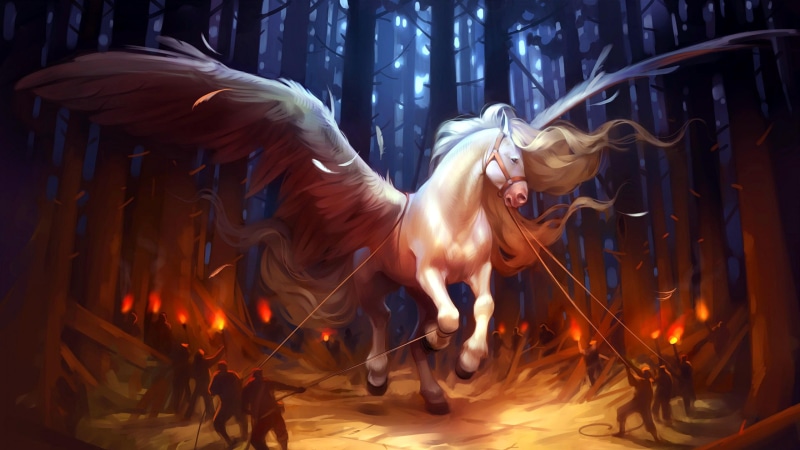 horse, 4K, artwork, dreamy, art, forest, pegasus, imagination