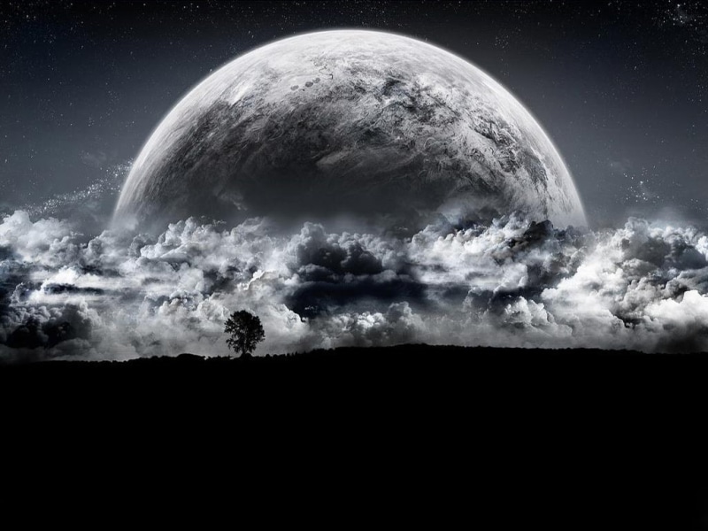 dreamy and fantasy, 480P, illustration, black, gray, moon