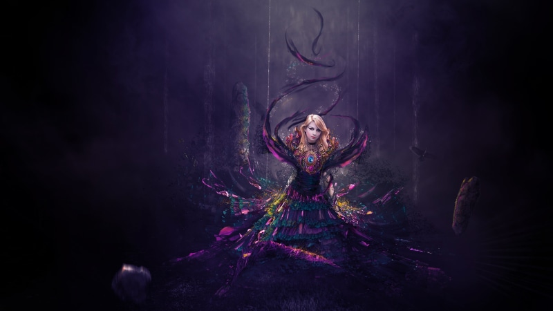 fog, nature, spirituality, young adult, darkness, purple, adult, fairytale, creativity, one person, beautiful woman, bizarre, witch, fantasy girl, 4K