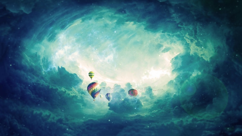 hot air balloon, stars, hot air ballooning, hot air balloons, fantasy art, imagination, 4K, cloud, sky, air balloon