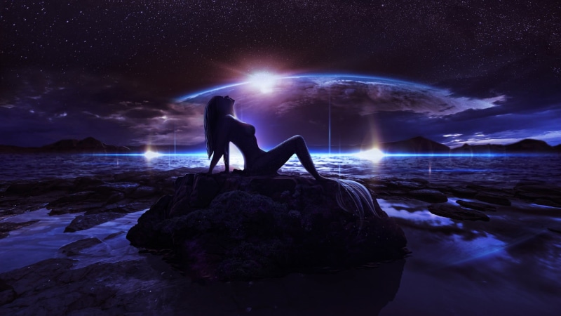 planet, mermaid, art, sea, 1080P, fantasy