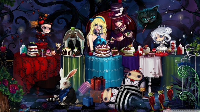 alice, wonderland, drawing, fantasy, in, hd, 1080P