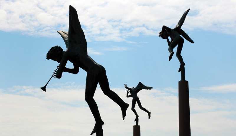 4K, back light, airplane, music, fairytale, outdoors, representation, atmospheric, industry, black color, statue, bird, sky, magic, nature, flying, figure