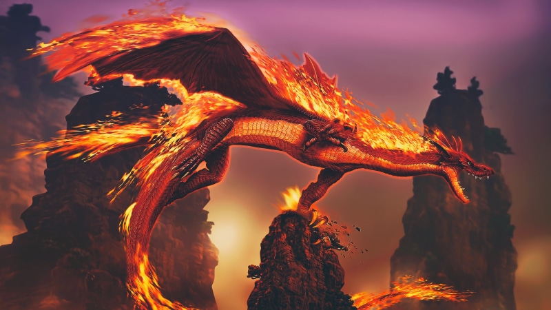 mythical being, mythical creature, rock - object, solid, 4K, night, rock formation, outdoors, scenics - nature, beauty in nature, legendary, dragon, illuminated