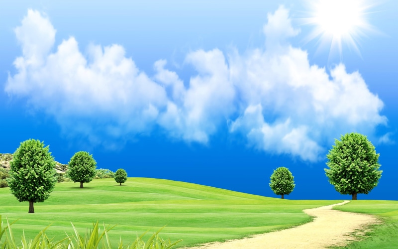 Clouds, Beautiful, World, Sun, Trees, Green, 2K, Grass, Dream, Road