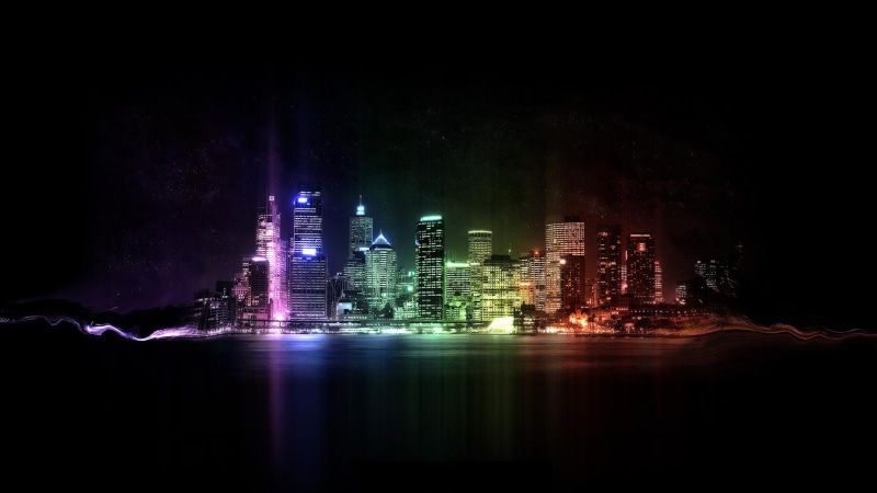 skyline, neon, creative and graphics, lighted, photo, graphics, creative, lights, hd, 1080P, city
