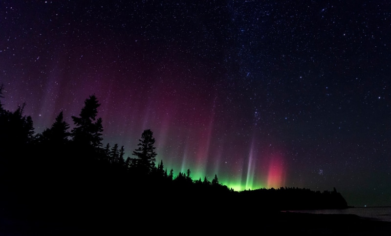 stars, Northern lights, North, pink, star, star - space, no people, purple, green, nature, space, sky, 1080P, non-urban scene, astronomy, plant, tree