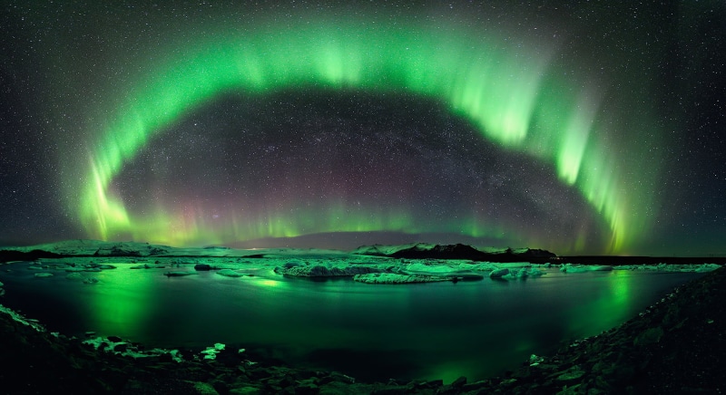 illuminated, reykjavik, scenics, scenics - nature, planet - Space, sky, polar, aurora, night, 1080P, aurora Polaris, space, cold temperature, travel, Jokulsarlon