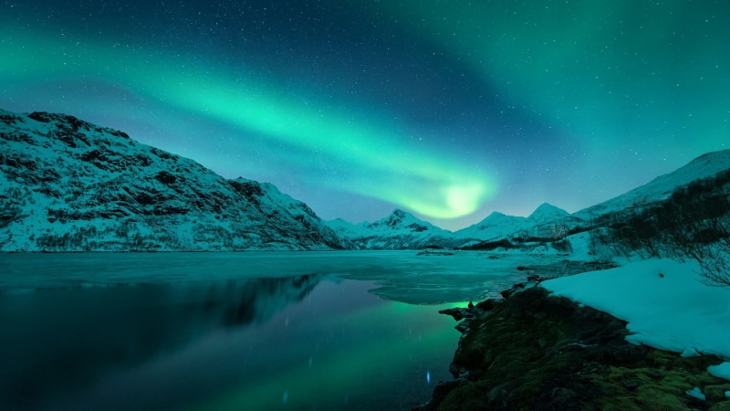phenomenon, scenics - nature, reflection, milky way, arctic, nature, polar lights, water, lake, aurora, night sky, idyllic, tranquility, night lights, midnight