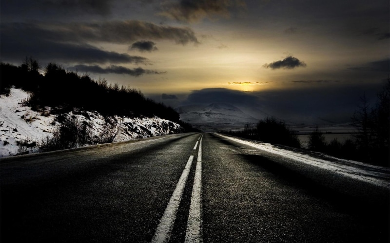 moon, road, winter, dark, 1080P, street, 3d and abstract