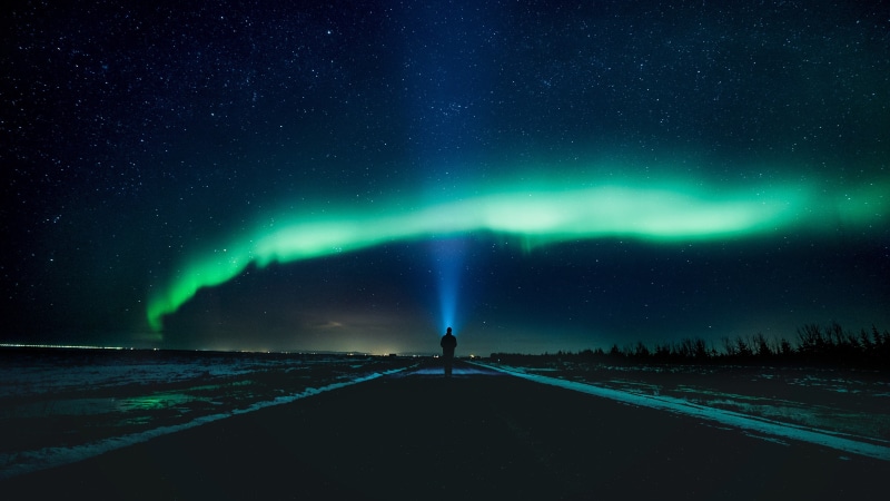 k, Lights, illuminated, Northern, star - space, night, green color, aurora polaris, landscape, milky way, galaxy, cold temperature, snow, road, astronomy