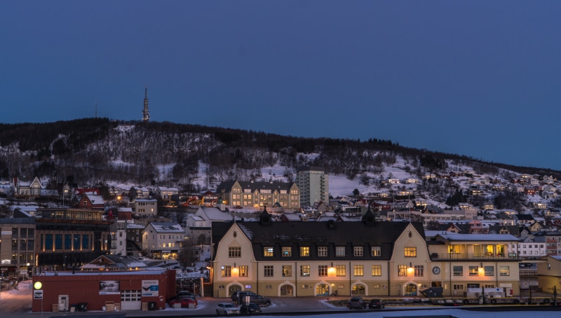blue, town, winter, no people, travel destinations, scenic, mode of transportation, built structure, 8K, illuminated, cityscape, building exterior, mountain