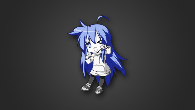 1080P, anime, Lucky Star, monochrome, Izumi Konata, blue