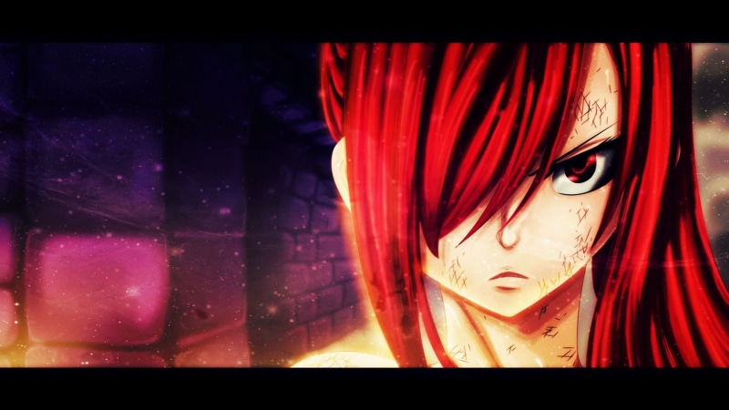 beautiful woman, young adult, portrait, representation, Fairy Tail, red, scarlet, looking at camera, close-up, front view, indoors, 1080P, erza, Scarlet Erza