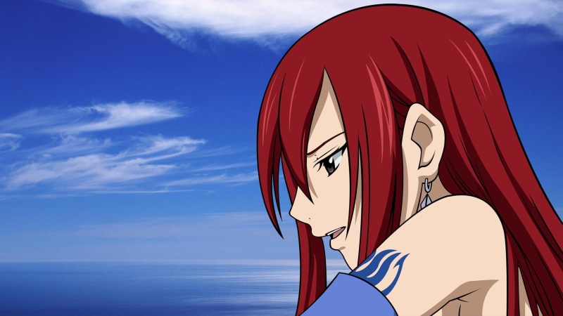 red, haired, Fairy Tail, water, 1080P, real people, leisure activity, long hair, redhead, sky, blue, sea, white color, horizon, nature, human representation