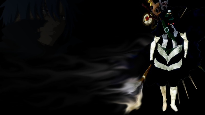indoors, military, midsection, 1080P, close-up, black background, dark, Mystogan (Fairy Tail), Fairy Tail, clothing, uniform, Anime, standing, smoke - physical structure