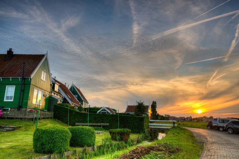 near, sun, lucht, 5K, high dynamic range, sundown, ditch, house, bushes, residence, summer, landscape, Noord-Holland, Netherlands, Nederlands, brown, huis