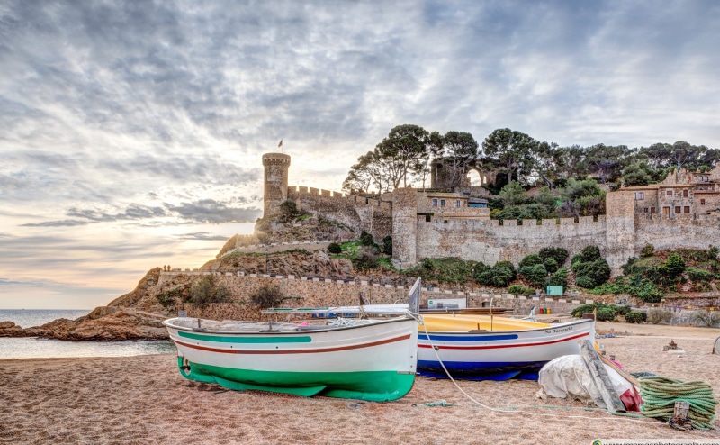 Building, building exterior, Architecture, Medieval, Travel, sunrise, nature, land, la selva, cloud - sky, Fortress, transportation, Stone, no people, moored