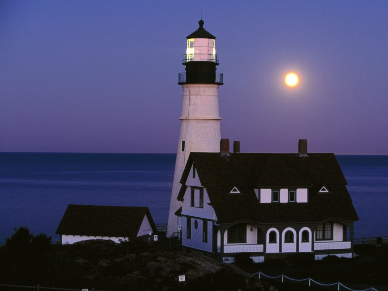 night, Moon, lighthouse, sea, 720P, coast