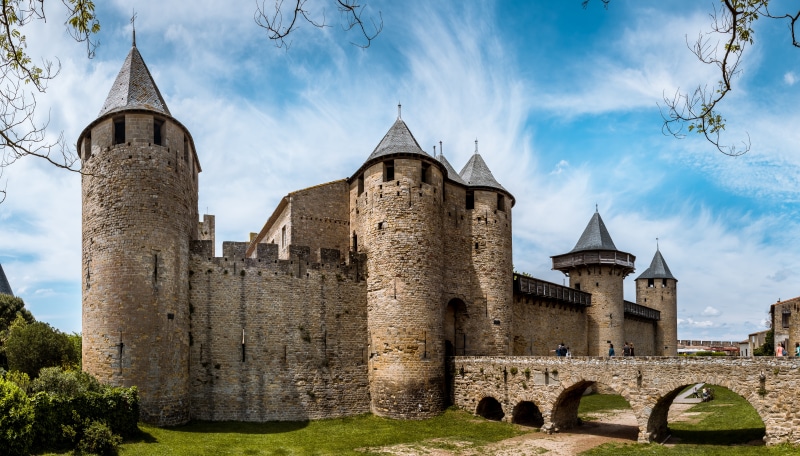 architecture, medieval, 8K, fortification, ancient, tower, carcassone, old, fortress, day, france, nature, city, carcassonne, building, cloud - sky, tourism